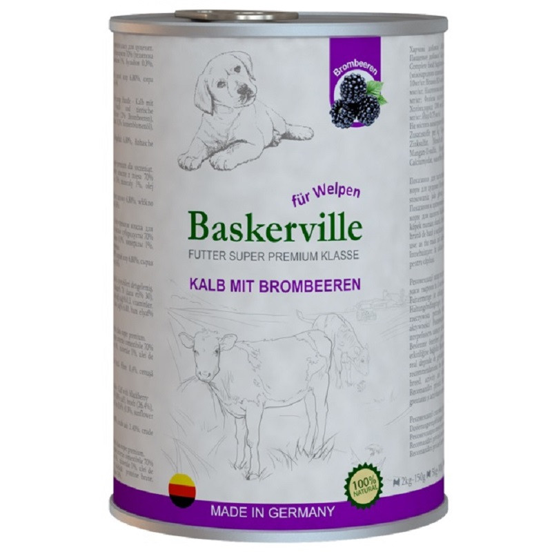 Корм для цуценят Баскервіль Baskerville консерви Телятина з ялинкою 800 г 21557
