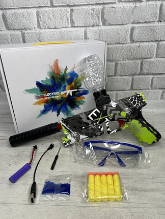 Дитячий пістолет на орбізах і м'яких патронах, працює від акумулятора, окуляри та глушник у наборі., фото 1