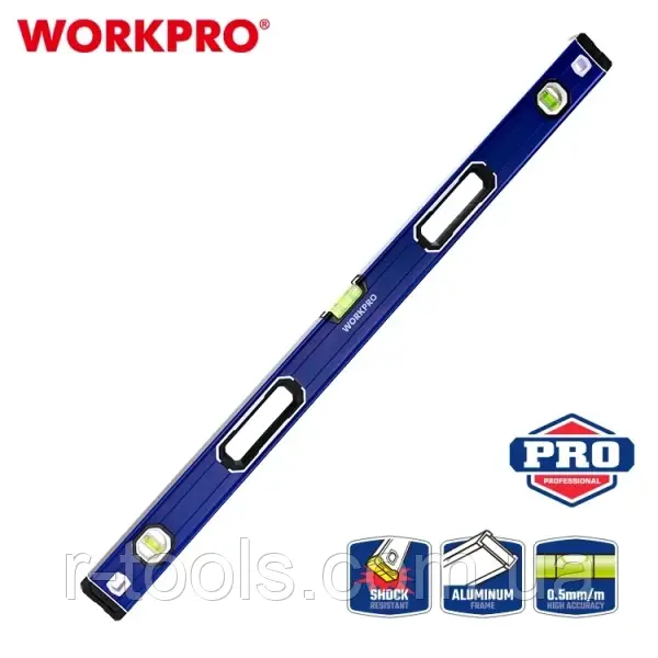 Рівень алюмінієвий із магнітною базою 600 мм 0.5 мм професійний Workpro PRO PLUS WP262020