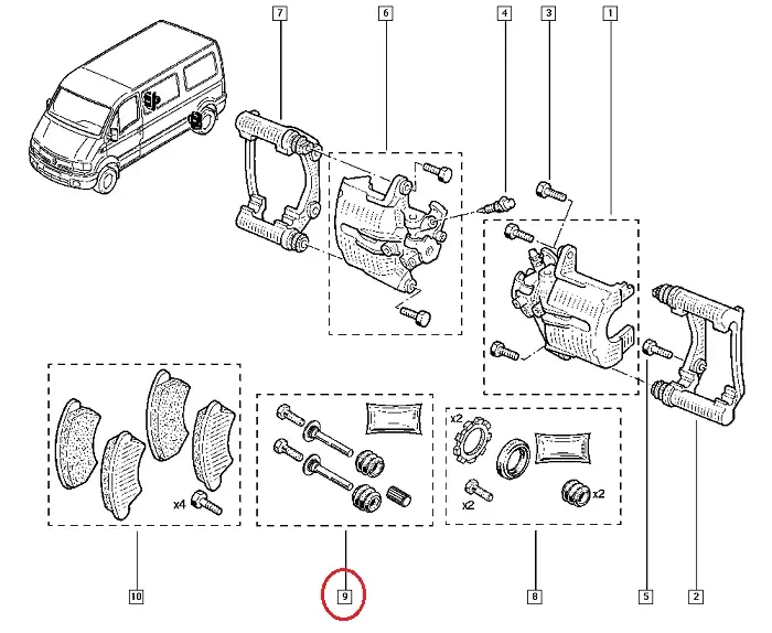 Направляючі заднього супорта на Renault Kangoo (1997-2008) 4x4, 7701207158, 77363928