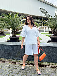 Костюм жіночий льон з шортами та блузкою