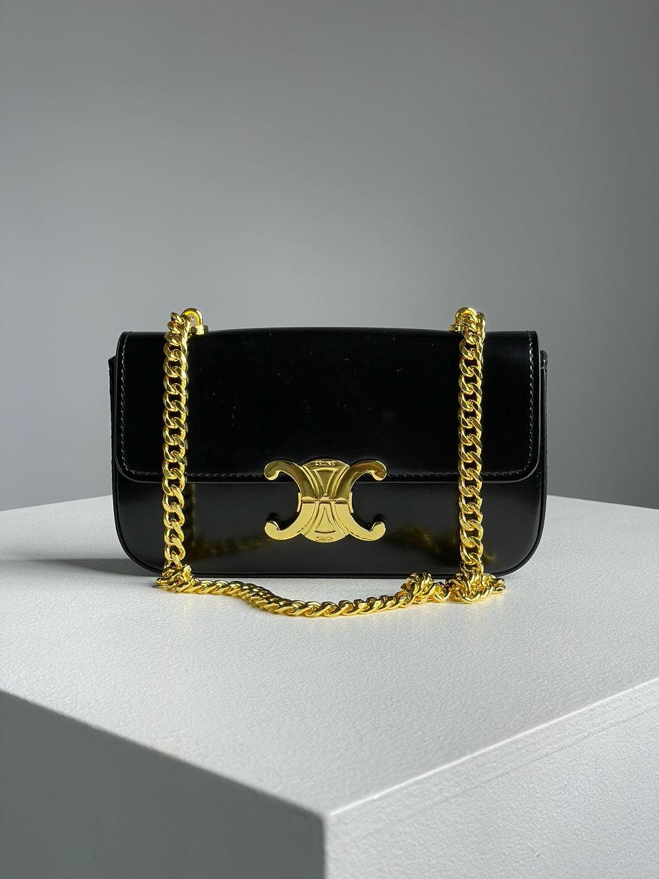 Жіноча сумка Селін чорна Celine Black Chain Shoulder Bag Claude In Shiny