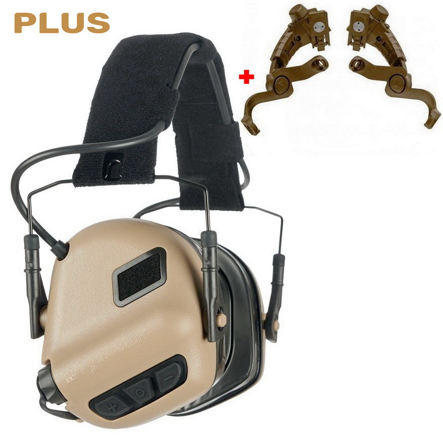 Активні навушники Earmor M31 PLUS Tan + кріплення на шолом MICH, FAST, ТОР Чебурашка