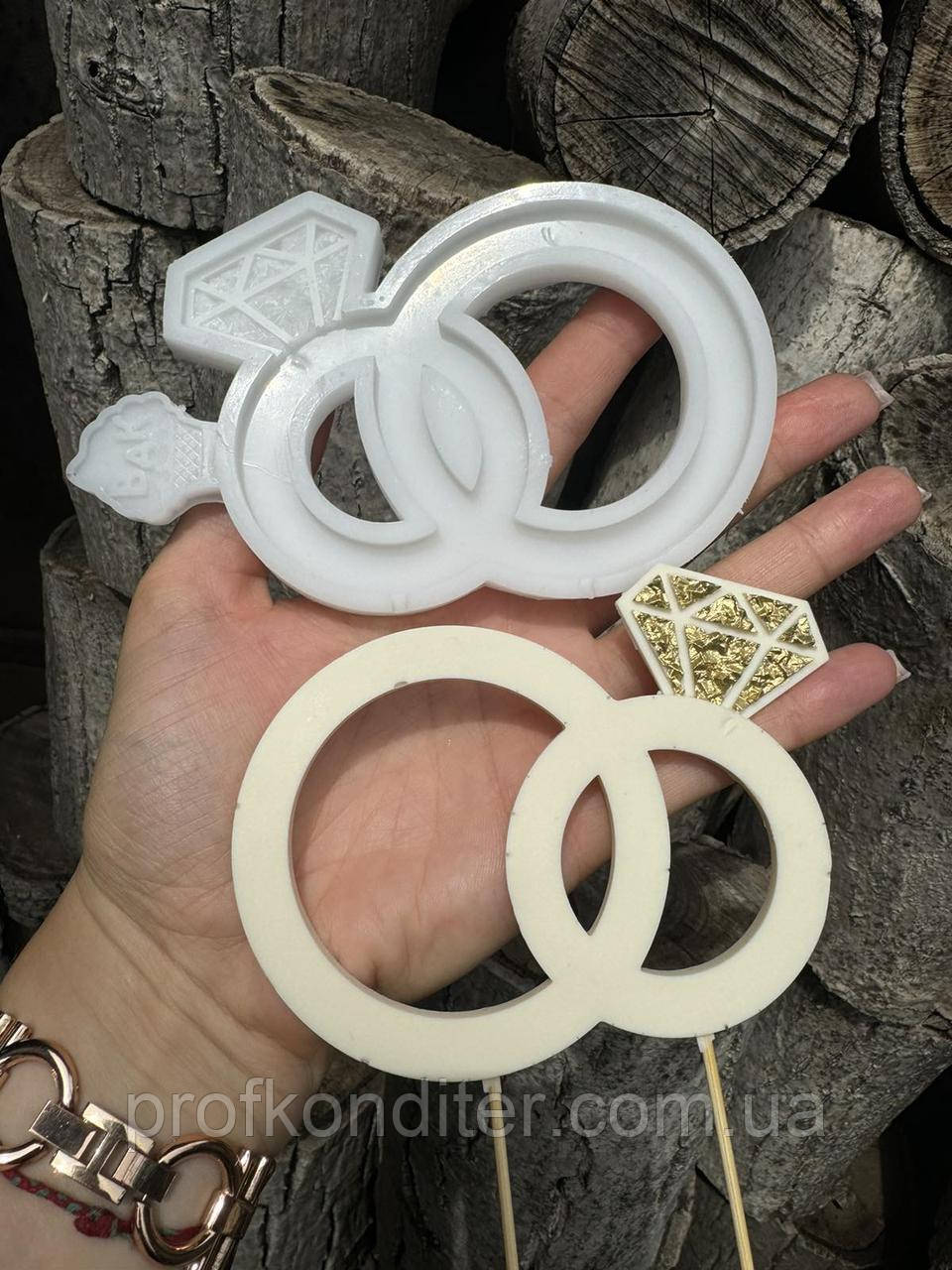 Ексклюзив. Силіконовий молд для ізомальту, шоколаду та ін "Топер - Обручки з кристалічним діамантом", фото 1
