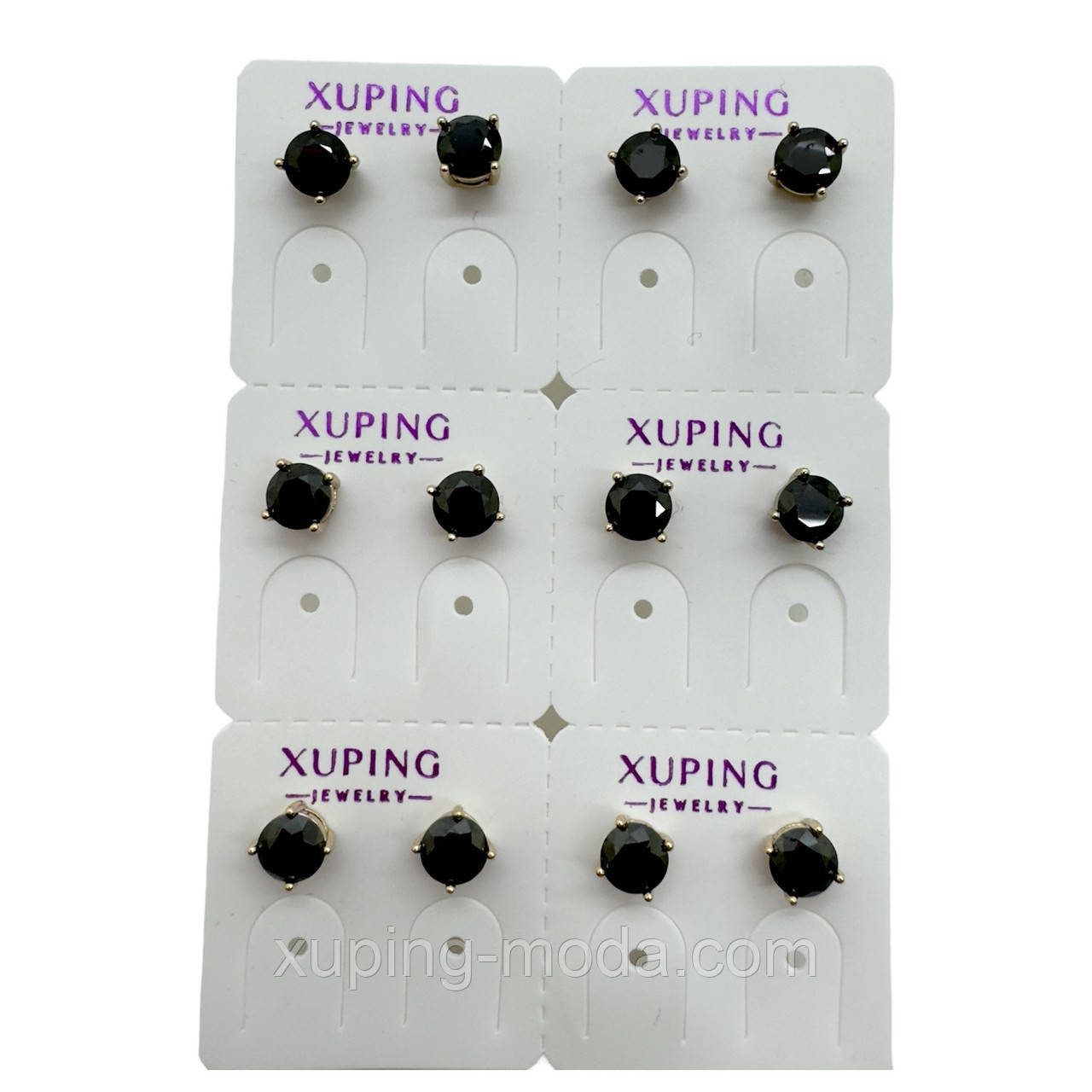 5 мм. 6 пар. Набір сережок xuping. 18к. Чорний, фото 1