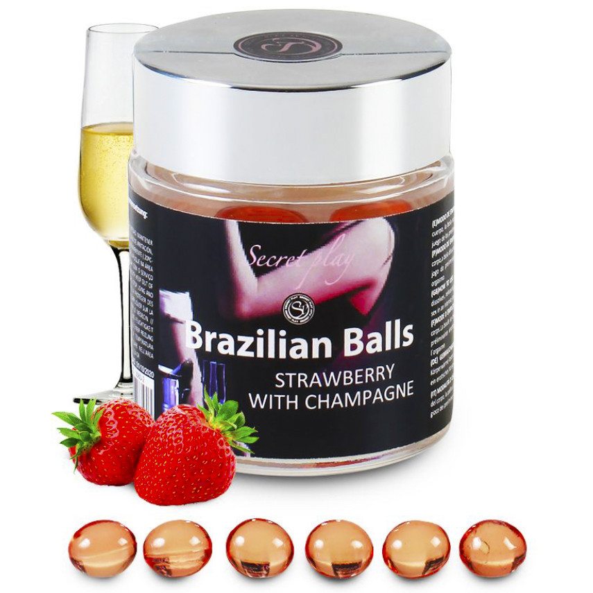 ПОТЕРТА БАНКА! Кульки з масажною олією 6 STRAWBERRY WITH SPARKLING WINE BRAZILIAN BA Кітті, фото 1