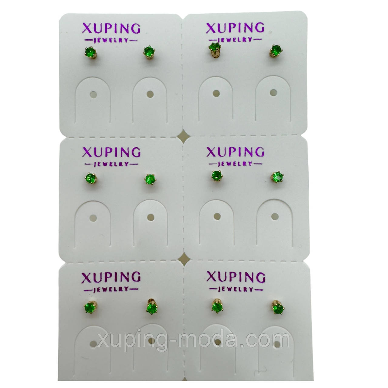 2 мм. 6 пар. Набір сережок xuping. 18к. Зелений, фото 1