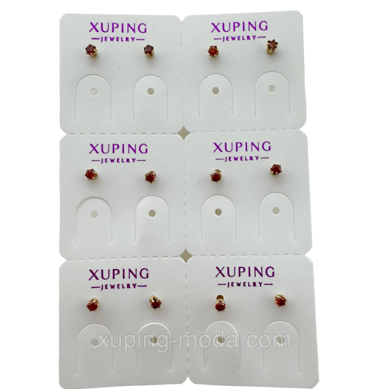 2 мм. 6 пар. Набір сережок xuping. 18к. Червоний, фото 1