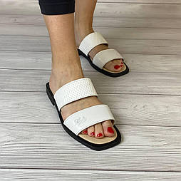 Жіночі білі шльопанці з натуральної шкіри