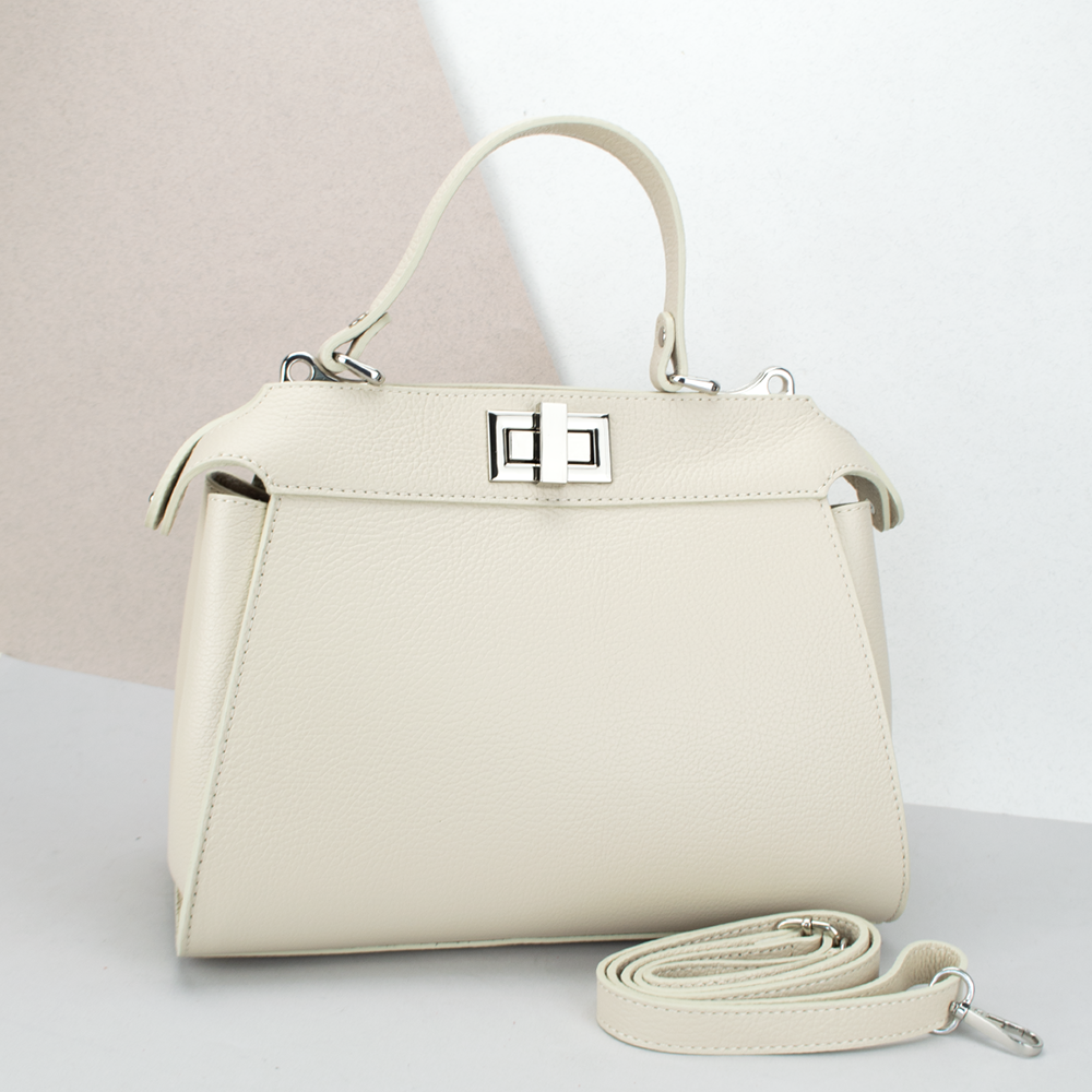 Сумка жіноча шкіряна на застібці Virginia Conti 03481 середнього розміру бежева