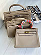 Жіноча шкіряна сіра бежева сумка Hermes Kelly з логотипом Гермес Келлі 25 28 см шкіра ермес, фото 9