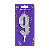Свічка-цифра срібло блиск "9"