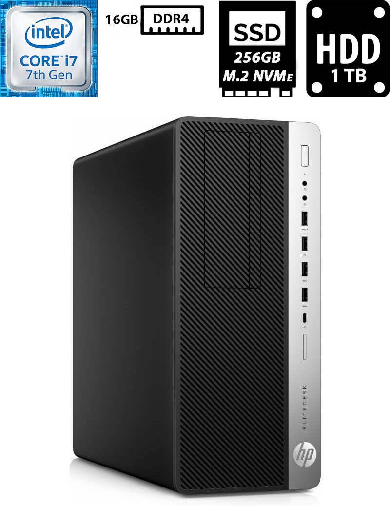 Комп'ютер HP EliteDesk 800 G3 TWR/Core i7-7700 3.60GHz/16GB DDR4/SSD 256GB NVMe+HDD 1TB/Intel HD Graphics Б/В
