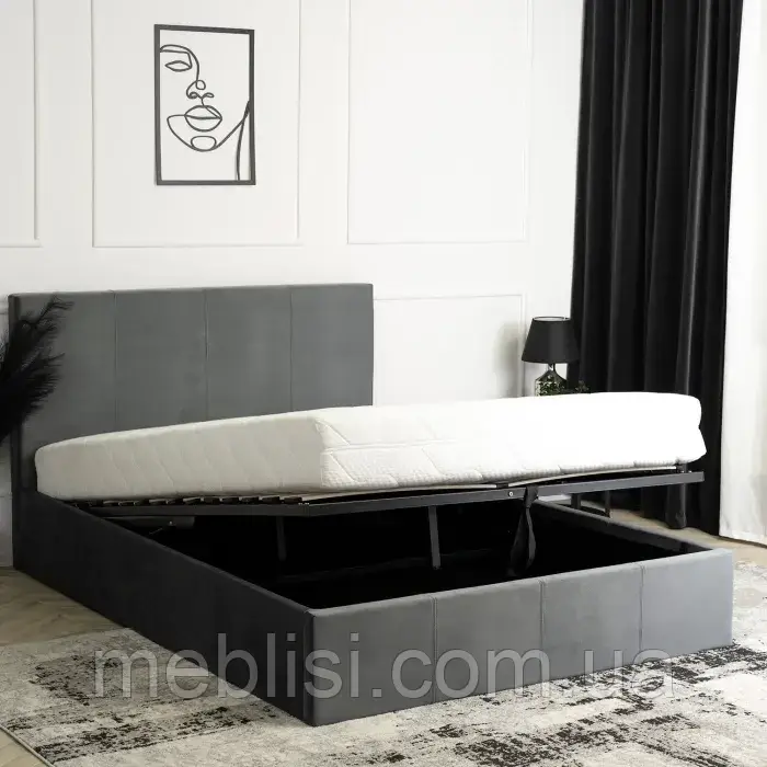 Ліжко полуторная оксамитове MELIA Velvet, 140x200 см, Темно-сіре (MEBEL ELITE) ME.MELIA/140/P/V/LOZZPOJ