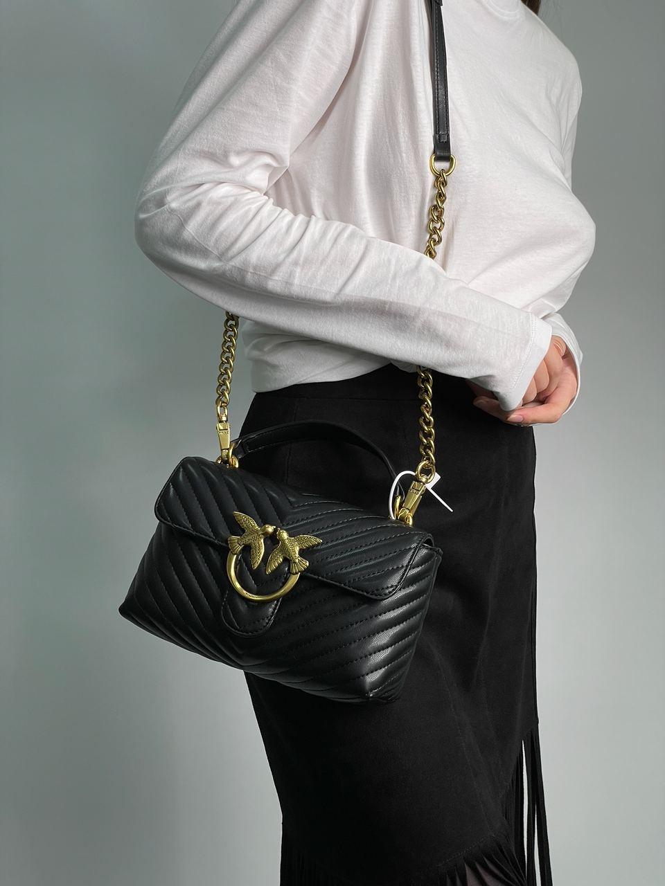 Жіноча сумка Пінко чорна Pinko Black Mini Classic Lady Love Bag Puff Chevron
