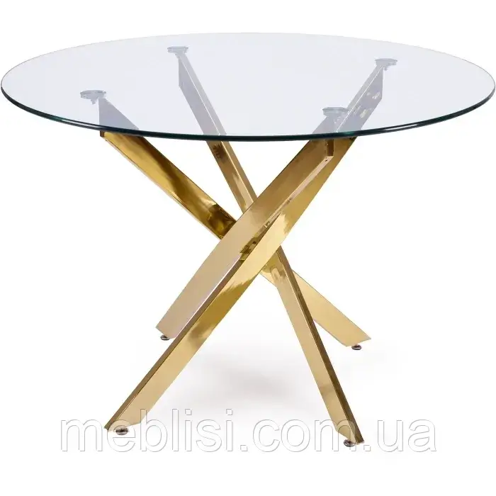 Стіл круглий скляний SALLO, 110 см, прозорий/золотий (MEBEL ELITE) ME.SALLO/TR/ZL/S