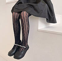 Детские нарядные капроновые колготки на девочку черные с сердечками Колготы ажур капрон для школьниц