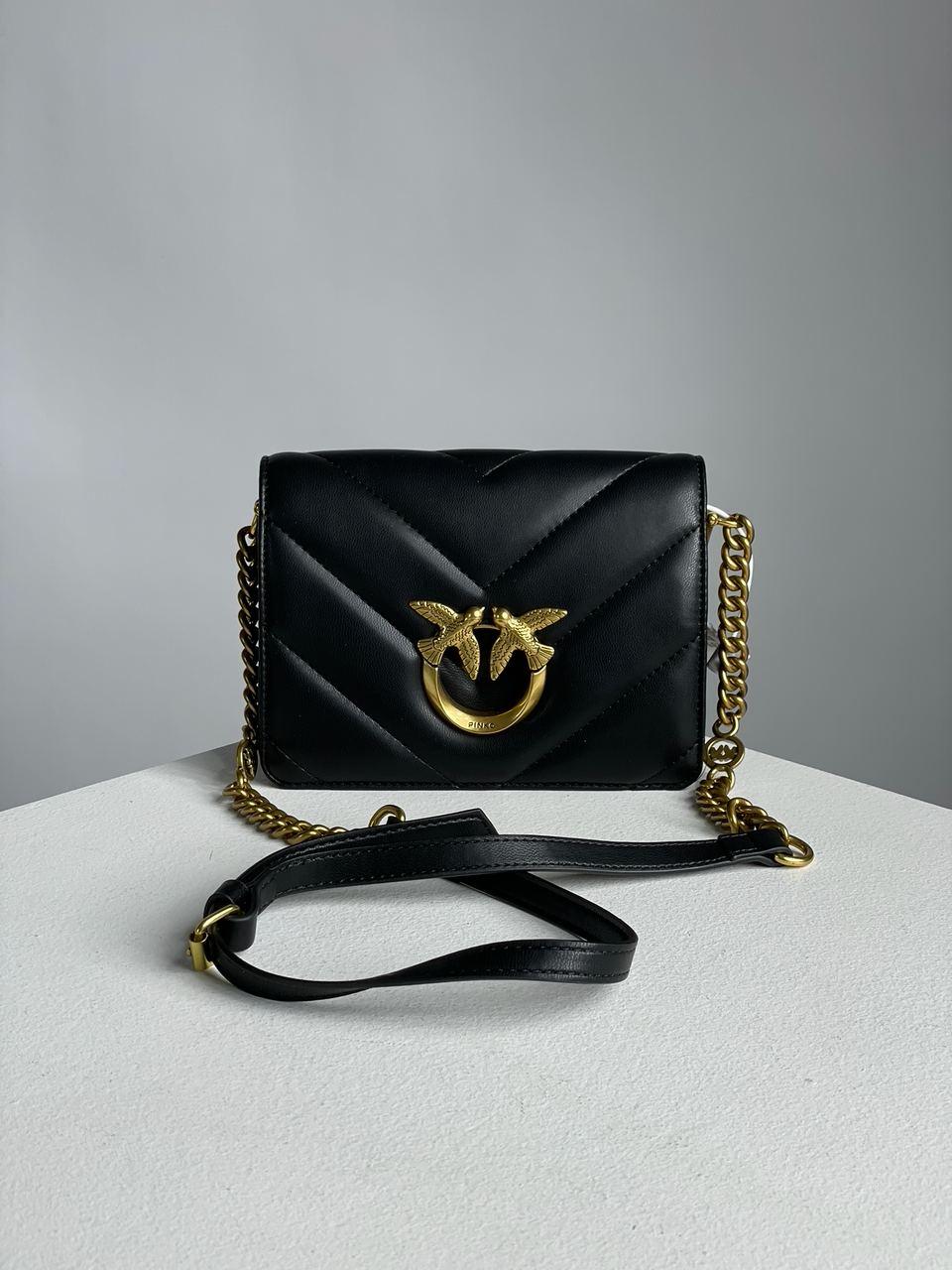 Жіноча сумка Пінко чорна Pinko Black Mini Love Bag Click Big Chevron