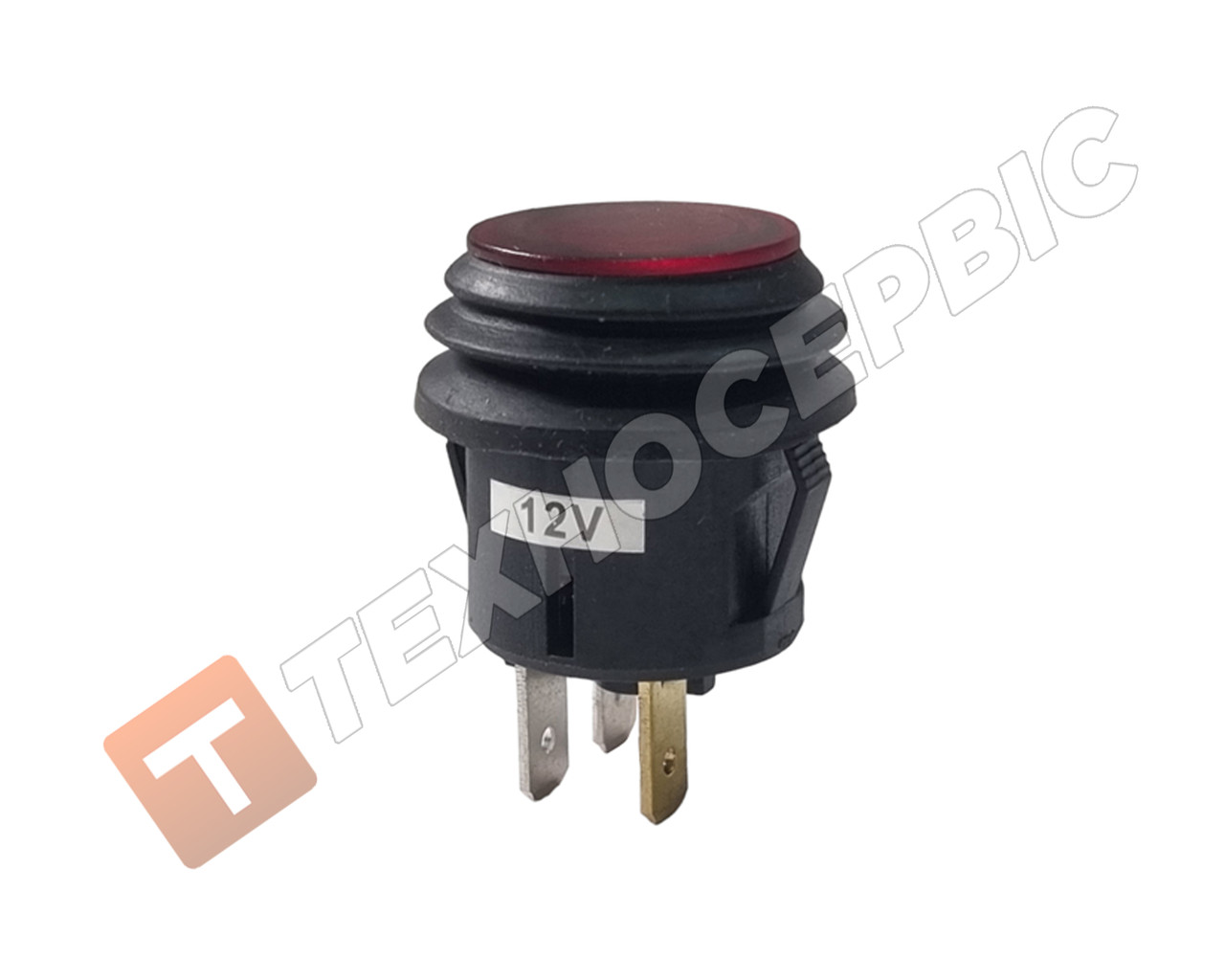Кнопка кругла герметична з червоною підсвіткою 12v 20А ( AK-SA Турція)