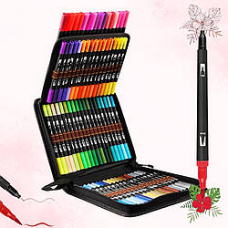 Акварельні маркери 80 шт для малювання скетчингу з пензликом Набір двосторонніх скетч маркерів в кейсі