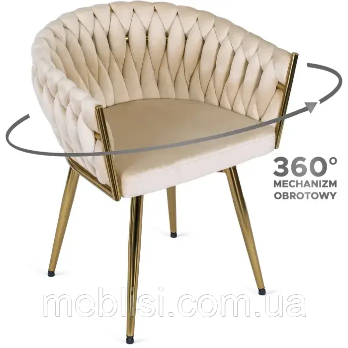 Стілець кухонний поворотний оксамитовий RUBI Velvet, Кремовий поворот на 360° (MEBEL ELITE) ME.RUBI/KR/ZL/V/K