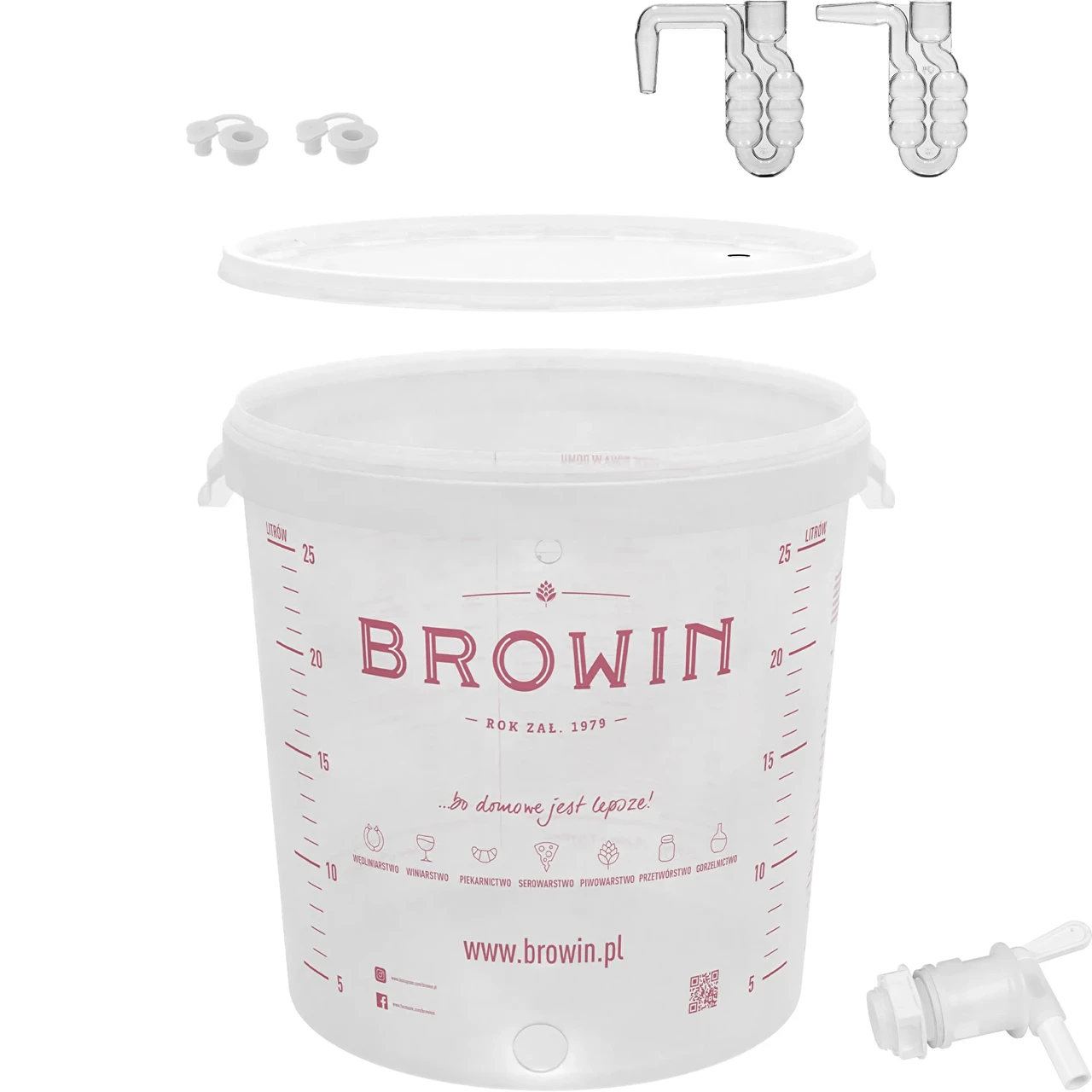 Ємність для бродіння Browin 30 л з кришкою та краном — пластикова харчова тара для вина, пива і м’яса