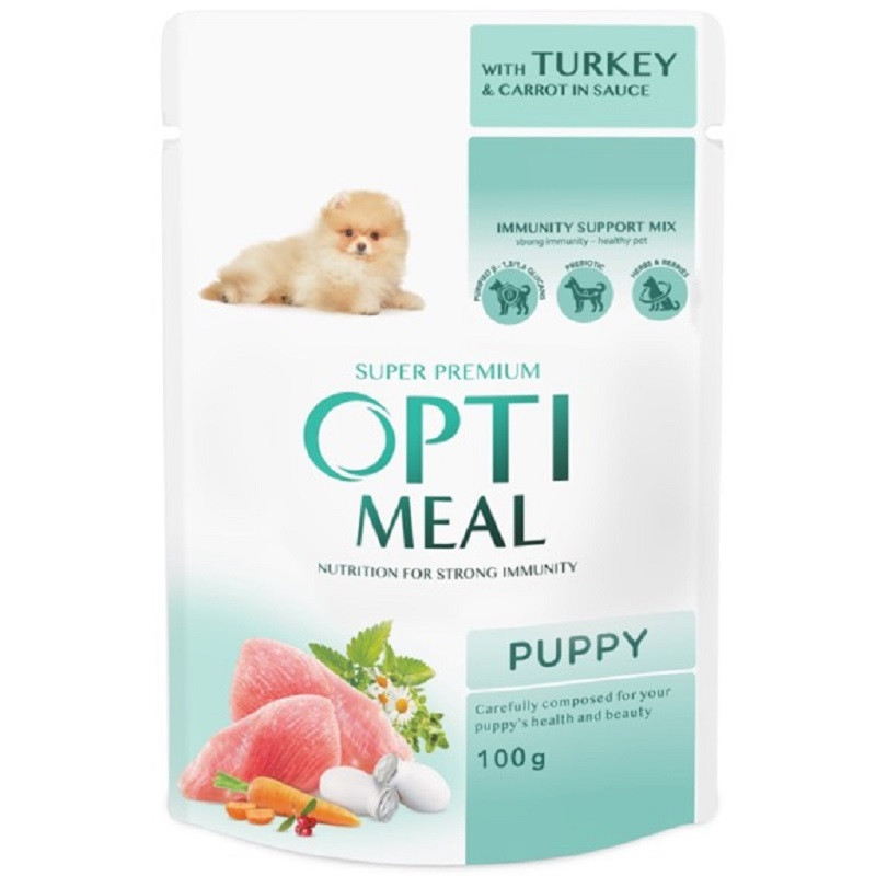 Корм для цуценят Puppy Turkey and Carrot sauce з індичкою та морквою в соусі 100 г Optimeal, фото 1