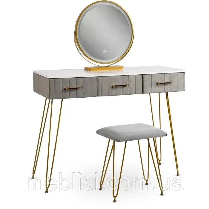 Туалетний столик з кріслом SANDY, сірий/золотий (MEBEL ELITE) ME.SANDY/P/ZL/B