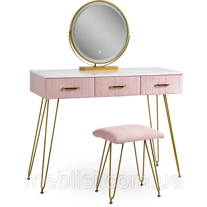 Туалетний столик з кріслом MEBEL ELITE SANDY, рожевий/золотий  (MEBEL ELITE) ME.SANDY/R/ZL/B