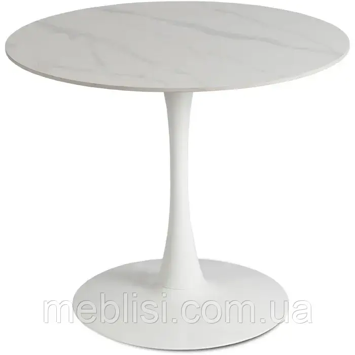Стіл круглий з ефектом мармуру MEBEL ELITE SANDER 90 см, білий ME.SANDER/B/B/S