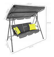 Гойдалка садова FUNFIT Relax Польща до 260 кг. сіра з навісом і матрацом