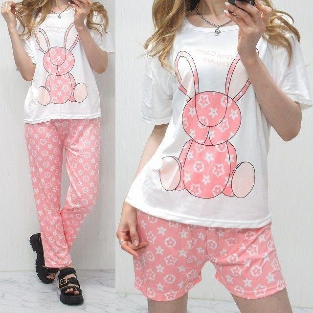 Жіночий домашній костюм з принтом Pink Rabbit, Красива жіноча піжама для дому, Піжама для сну