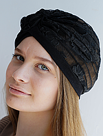 Тюрбан жіночий гіпюровий літній D.Hats чорного кольору з вишивкою