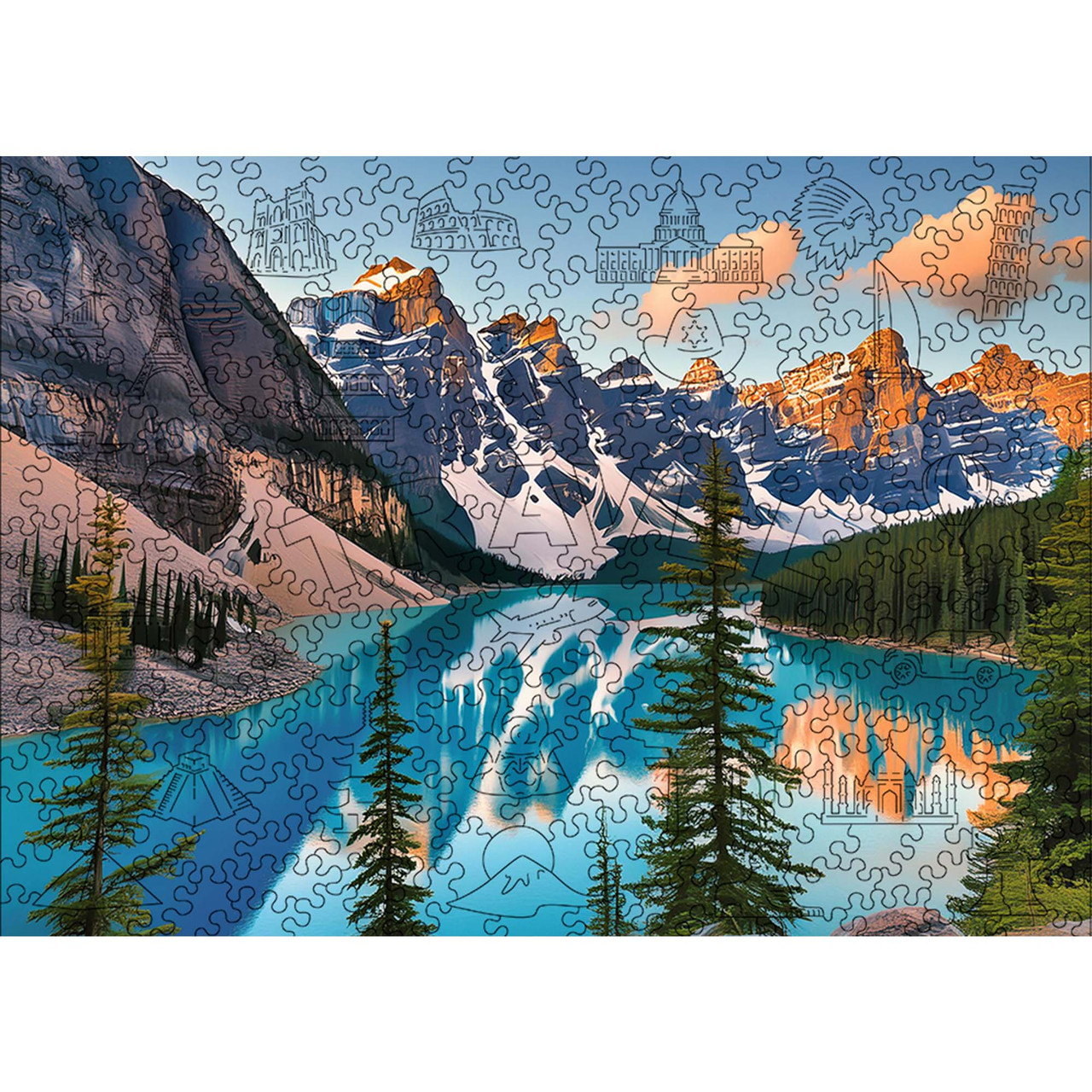 Середній Фігурний Дерев'яний Пазл Woods Story Озеро Морейн L, фото 1