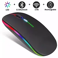 🖤Бездротова безшумна миша BauTech Зі світлодіодним RGB підсвічуванням акумуляторна Bluetooth + 2.4 ГГц тиха