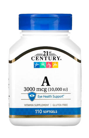 Вітамін A 21st Century Vitamin A 3000мкг 10000 IU 110 капс США, фото 1