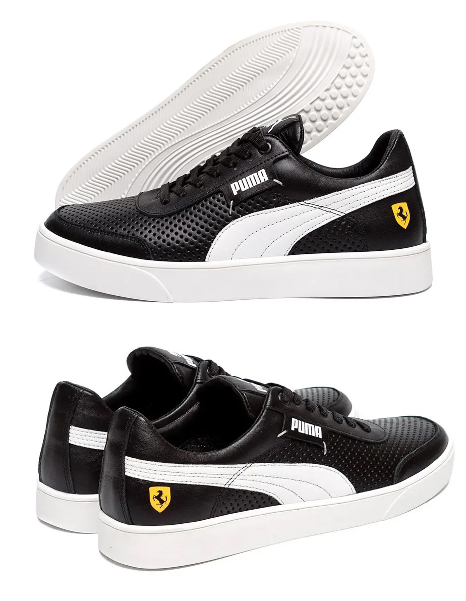 Чоловічі літні шкіряні кеди   FERRARI перфорація, чорні туфлі, кеди повсякденні. Чоловіче взуття, фото 1