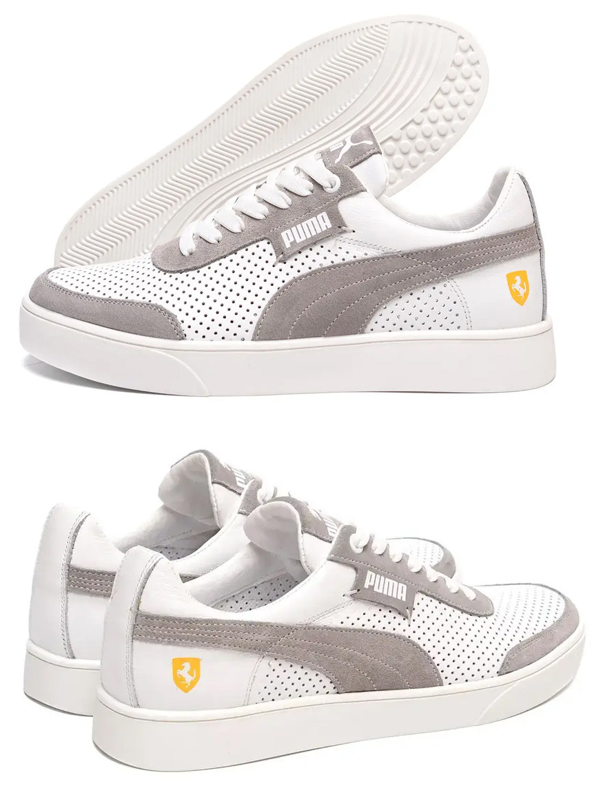 Чоловічі літні шкіряні кеди   FERRARI перфорація, білі кросівки повсякденні. Чоловіче взуття, фото 1