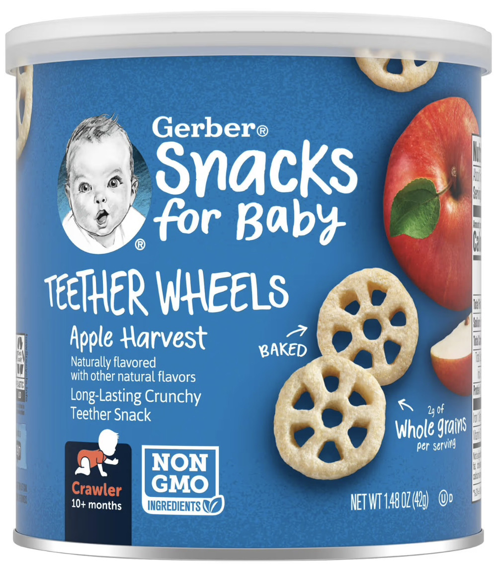 Снеки кільця для прорізування зубів Gerber Teether Wheels від 8 місяців з яблучним смаком, 42 г, фото 1