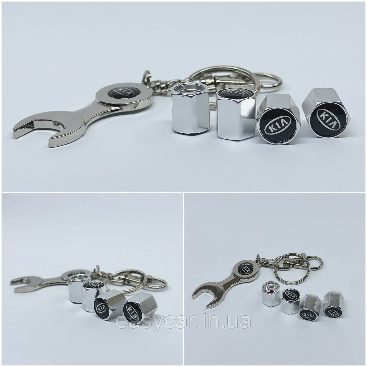 Захисні ковпачки на ніпеля Kia + ключик-брелок у подарунок! Колір хром, фото 1