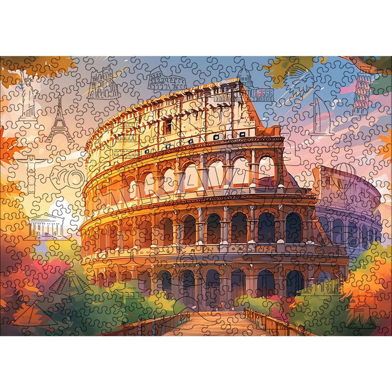 Середній Фігурний Дерев'яний Пазл Woods Story Колізей L, фото 1