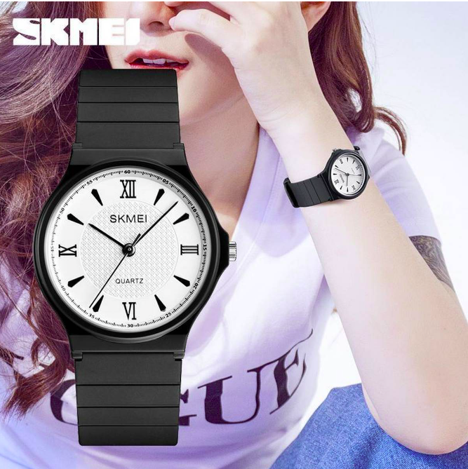 Жіночий кварцевий чорний наручний годинник Skmei 1422WT White