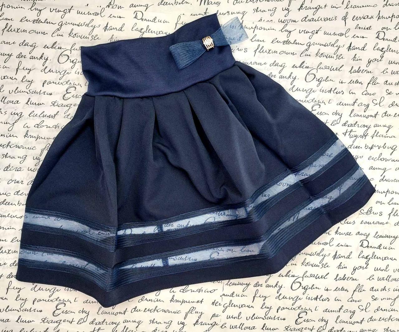 Оптом Класична шкільна спідниця із вставкою - сіточкою р. 6-9 т. синій