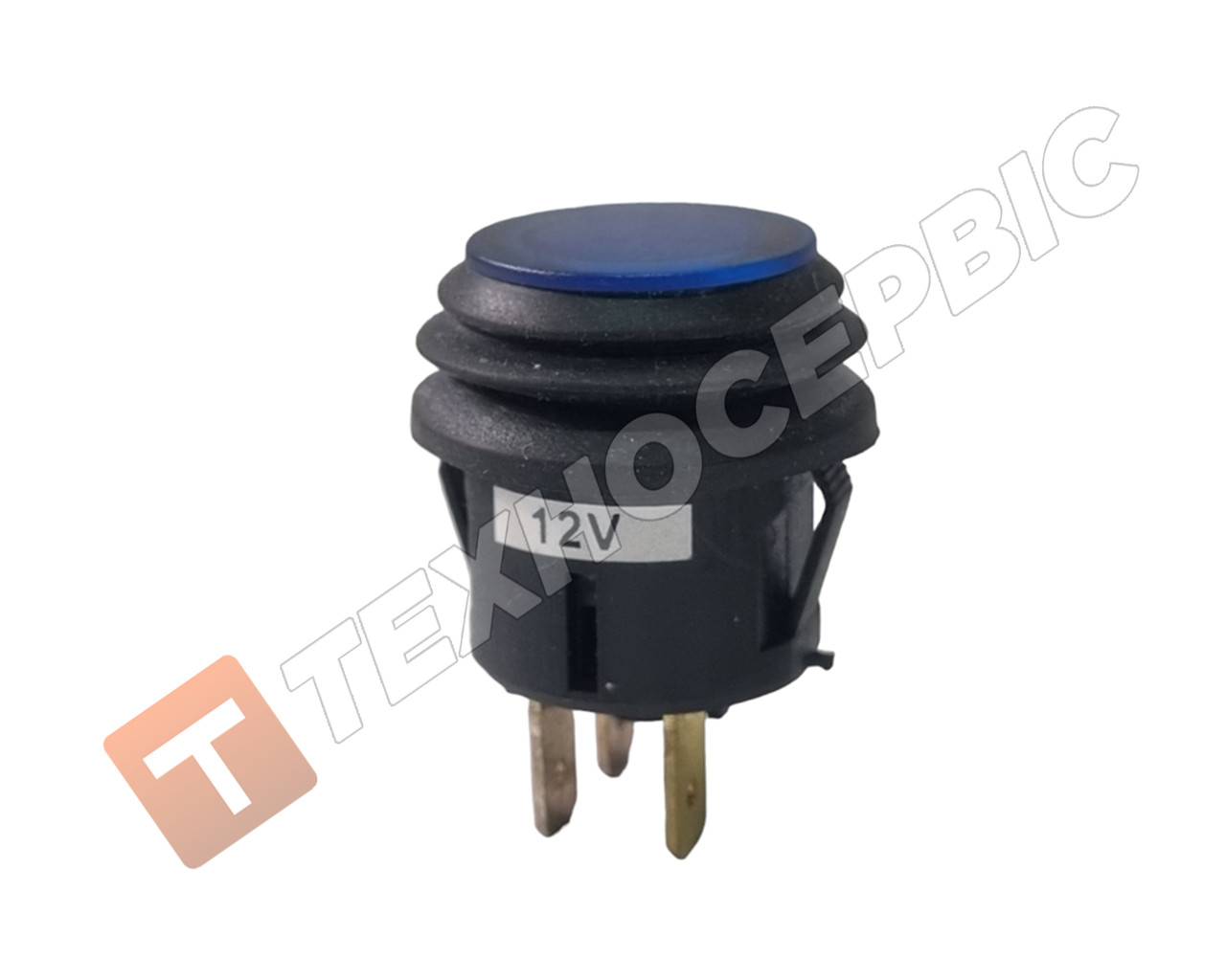 Кнопка кругла герметична з синьою підсвіткою 12v 20А ( AK-SA Турція), фото 1