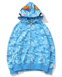 Толстовка Bape A Bathing Ape Shark Blue Camo Full Zip Womens Hoodie
