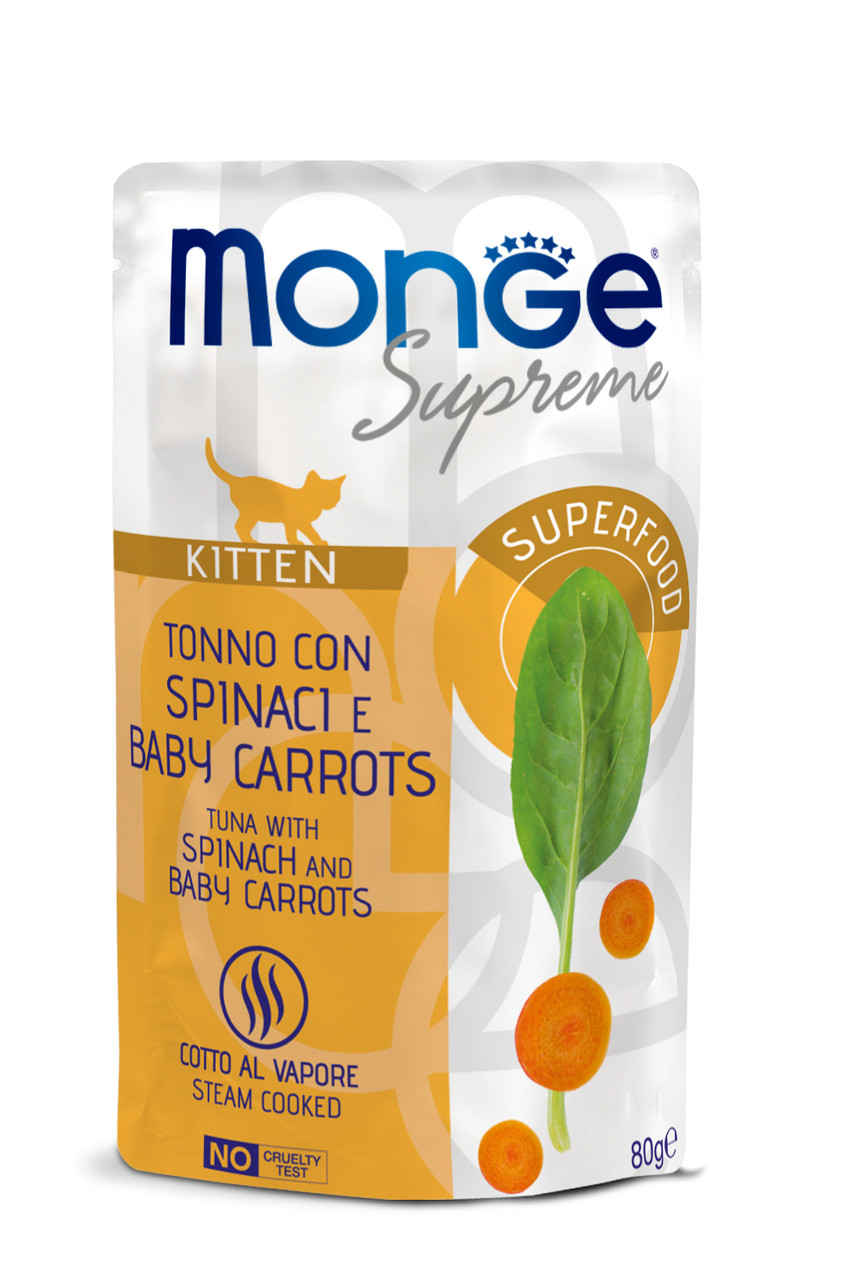 MONGE CAT Supreme Kitten тунeць з шпинатом та молодою морквою