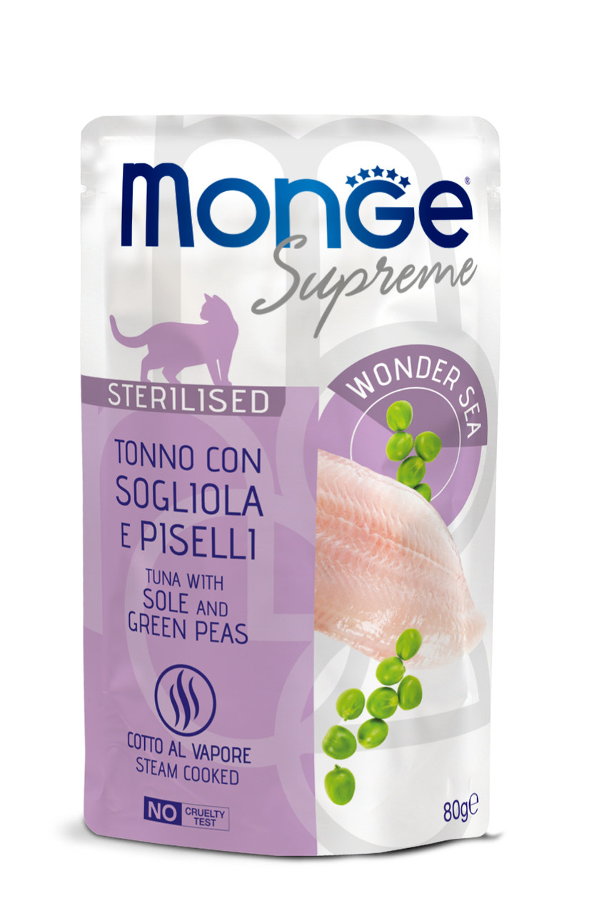 MONGE CAT Supreme Sterilised тунeць з камбалою та зеленим горошком