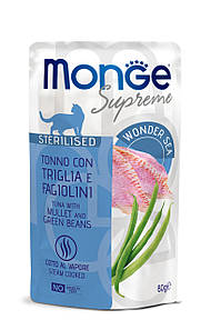 MONGE CAT Supreme Sterilised тунeць з кефаллю та стручковою квасолею
