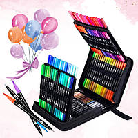 Акварельные маркеры 100 шт с кисточкой для рисования скетчинга Набор двусторонних скетч маркеров в кейсе