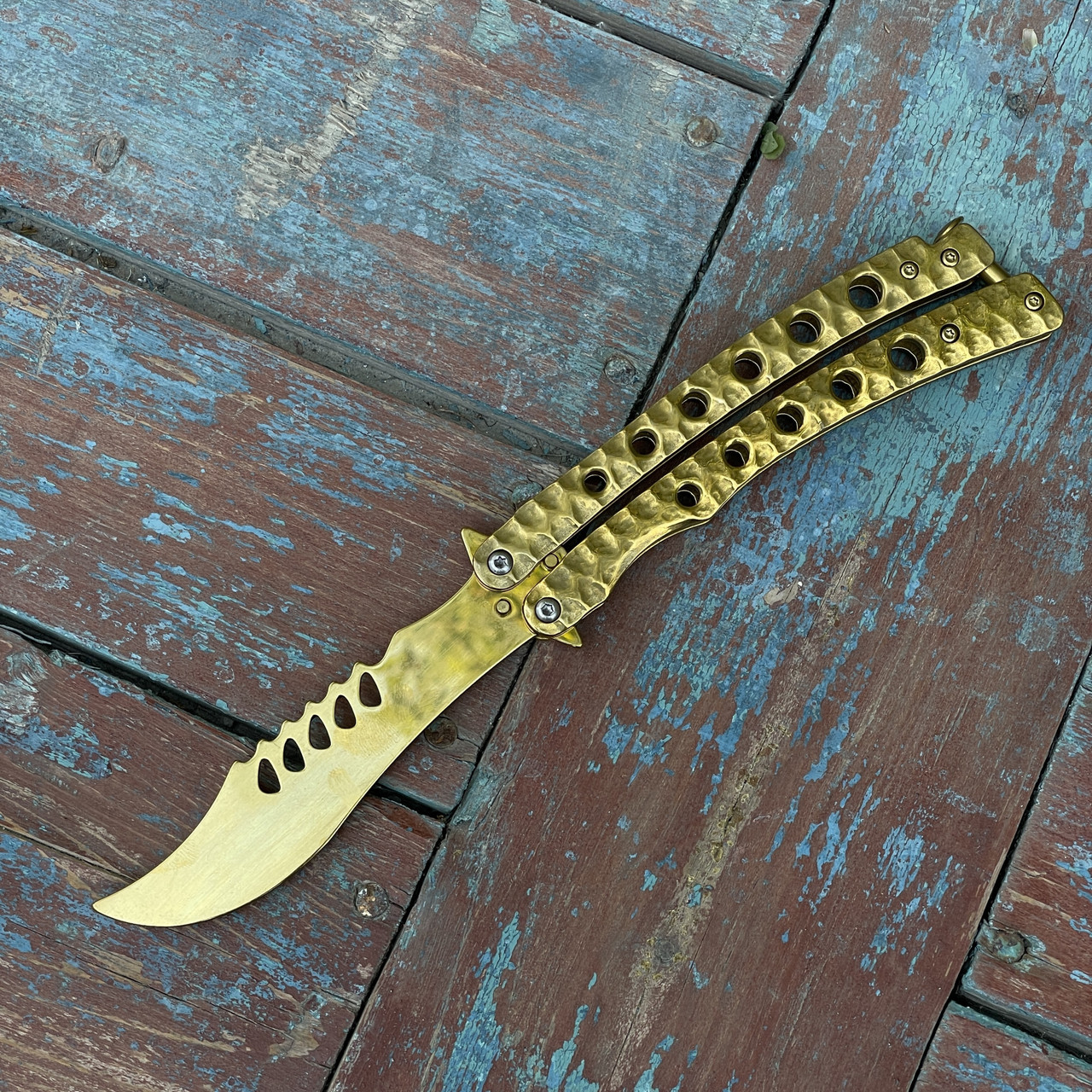 Ніж метелик вигнутий (Тренувальний) Gold, фото 1